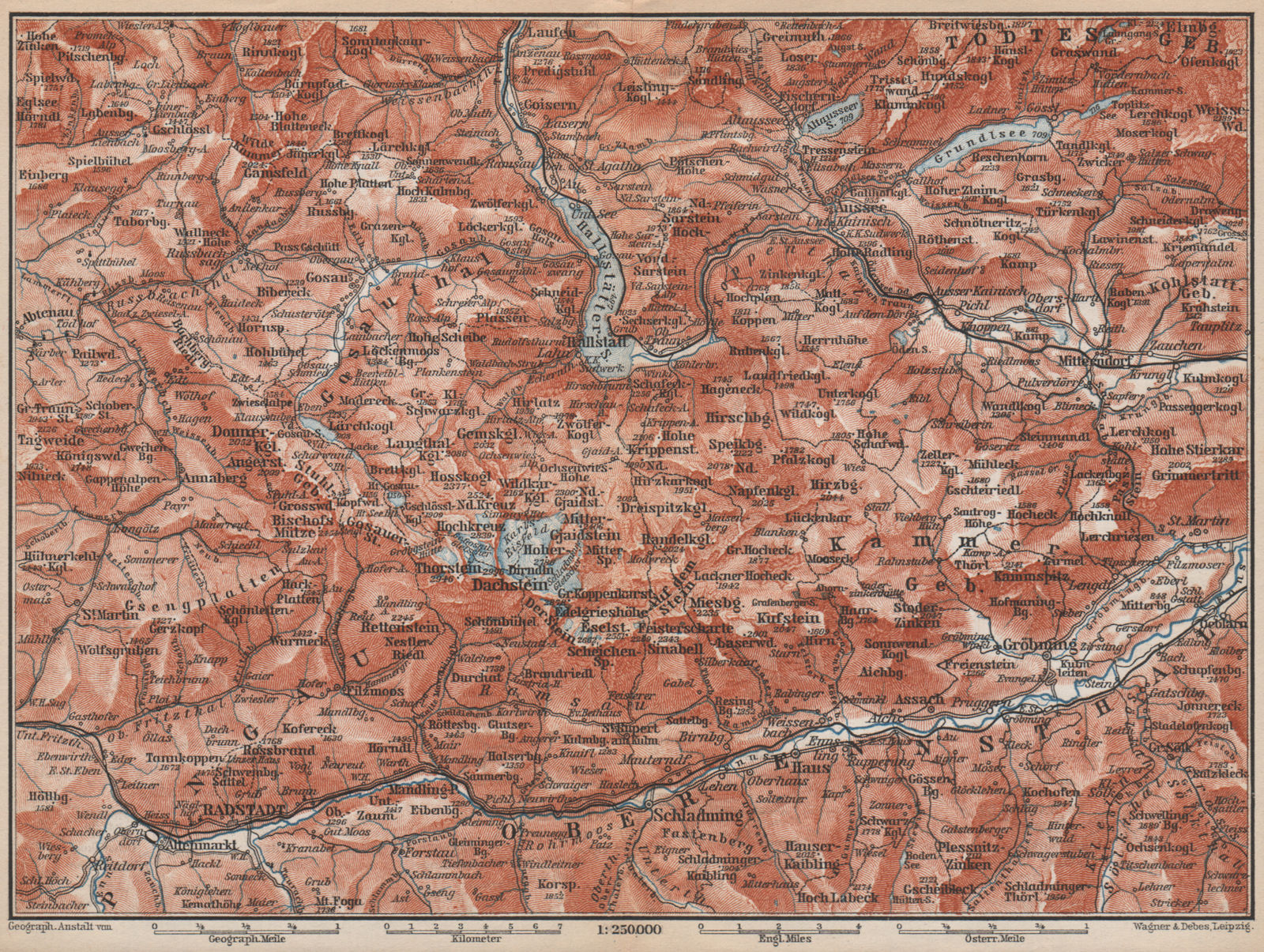 SOUTH SALZKAMMERGUT. Bad Aussee Dachstein Schladming Mitterndorf karte 1896 map